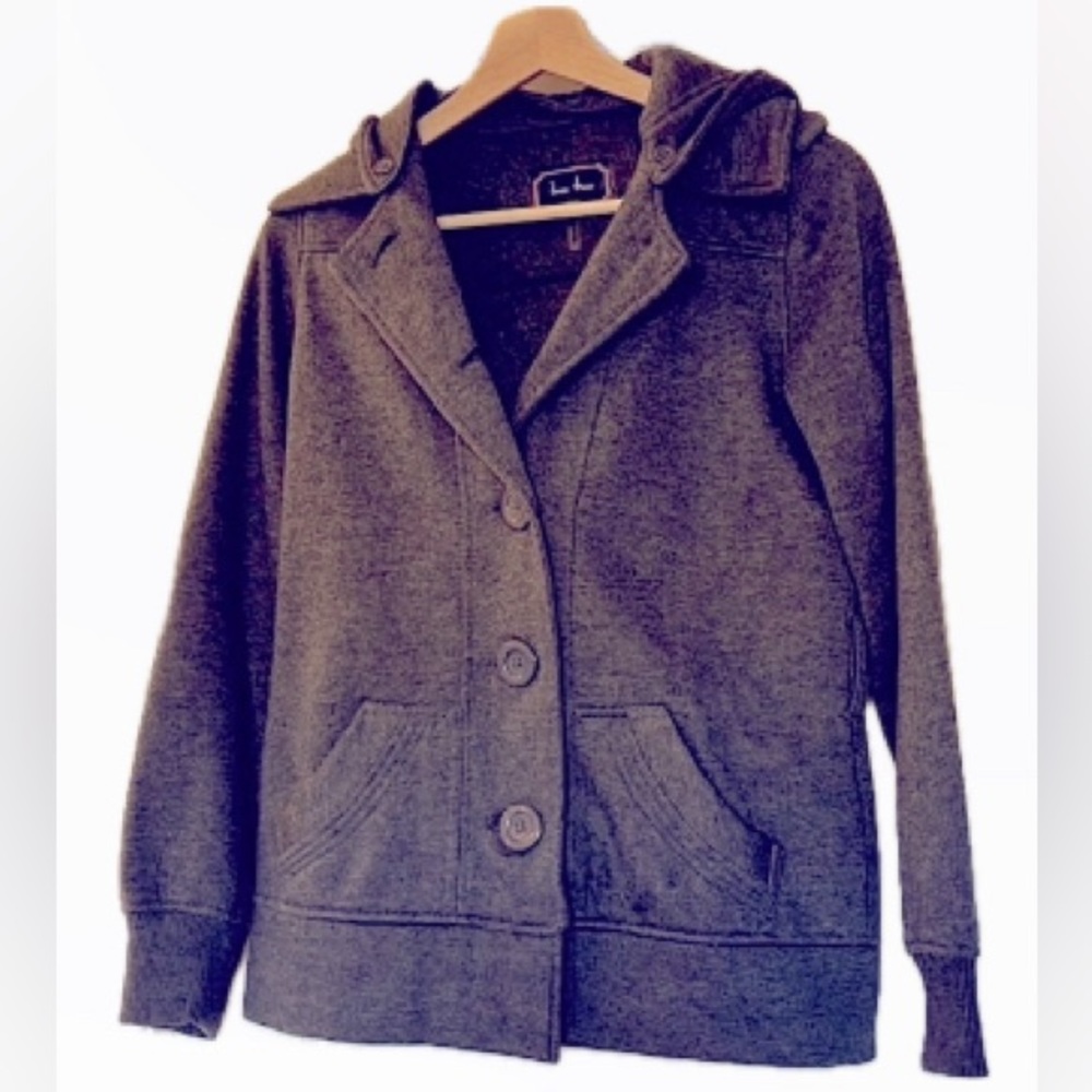 Beautiful dark grey washable hooded jacket, dress up or down